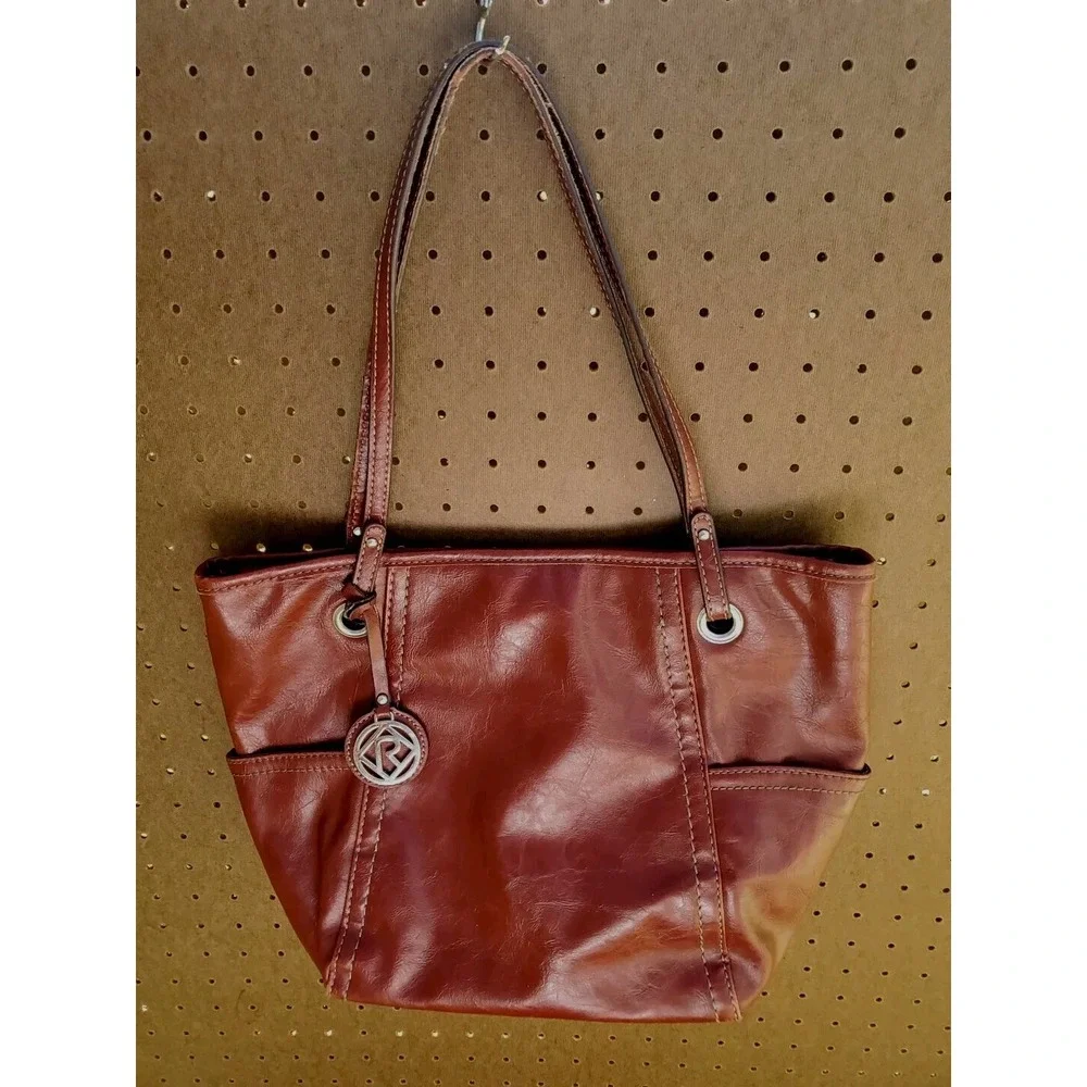EUC Burgundy Relic Shoulder Straps Hobo Tote Logo‎ Silver Accents Purse